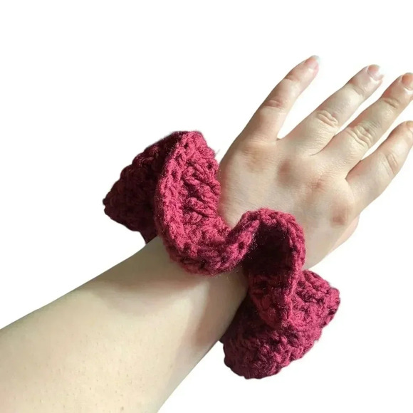 GIANT Oversized Crochet Scrunchie Hair Accessories Burgundy Handmade Coquette - Picture 3 of 7